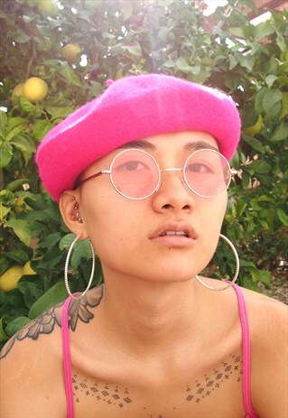 PINK SMALL LENS SILVER FRAME SUNGLASSES