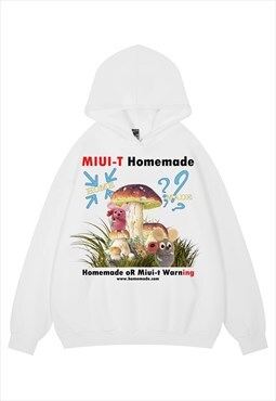 Mushroom hoodie psychedelic pullover cartoon print top white