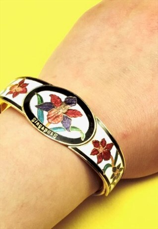 VINTAGE 80S FLOWER CLOISONNE ENAMEL BRACELET BANGLE