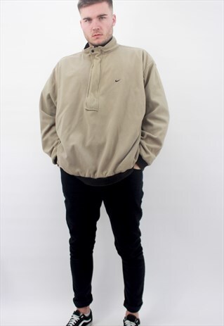90'S BLACK & BEIGE 1/4 REVERSIBLE ZIP FLEECE JACKET