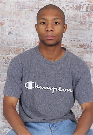 VINTAGE CHAMPION BIG LOGO SPELL OUT T-SHIRT GREY