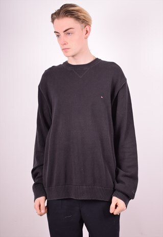 TOMMY HILFIGER MENS VINTAGE JUMPER SWEATER XL BLACK 90S