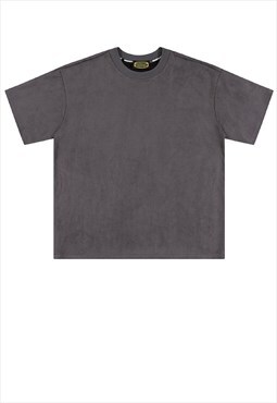 Velvet t-shirt solid colour tee grunge top in grey 