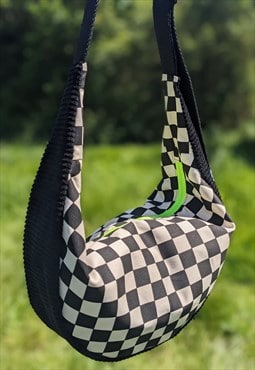 Black Checkerboard & Cord Sling Bag