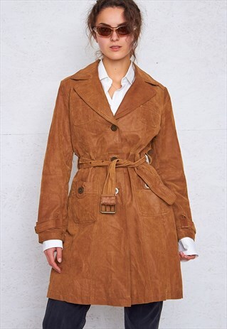 VINTAGE BROWN LEATHER TRENCH COAT