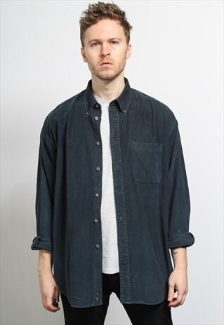 VINTAGE CORDUROY CORD SHIRT BLUE