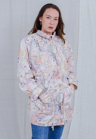PRINTED JACKET VINTAGE WINDBREAKER 80'S TIED WAIST SPRING L