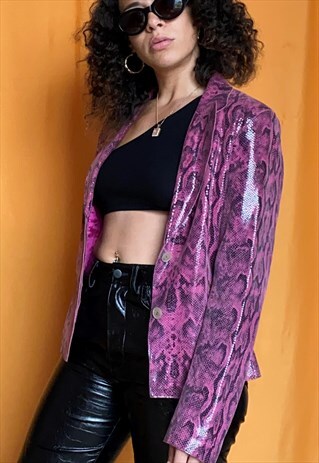 VINTAGE 90S LEATHER FAUX SNAKE LEATHER BLAZER