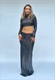 BLACK SPARKLE STRETCH TURTLE NECK CROP TOP HANDMADE 