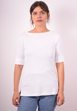 RALPH LAUREN WOMENS VINTAGE T-SHIRT TOP LARGE WHITE 90S