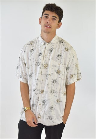 VINTAGE 90S WHITE FLORAL PATTERNED SUMMER SHIRT