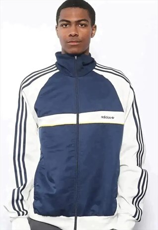 VINTAGE ADIDAS LOGO TRACK JACKET BLUE AND WHITE