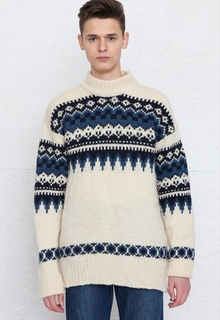 VINTAGE BEIGE TURTLE ROLL NECK KNIT JUMPER SWEATER