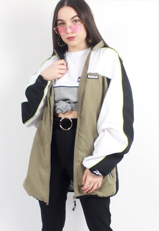 90'S RETRO BROWN & WHITE OVERSIZED TRACK JACKET