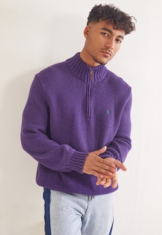 VINTAGE RALPH LAUREN 1/4 ZIP KNIT JUMPER PURPLE