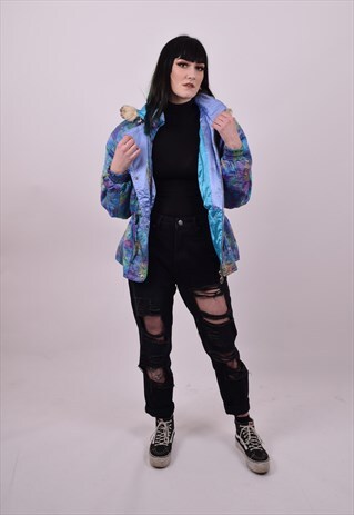 VINTAGE 90'S BLUE CRAZY PRINT SKI JACKET SIZE MEDIUM