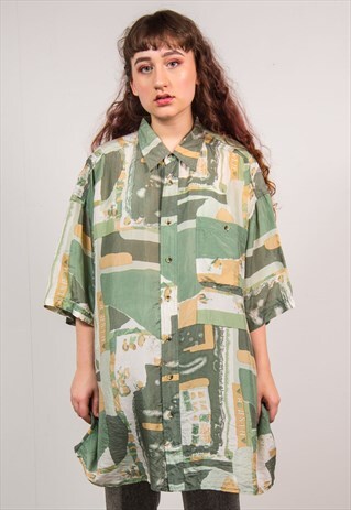 VINTAGE 90'S GREEN ABSTRACT PRINT OVERSIZED SHIRT