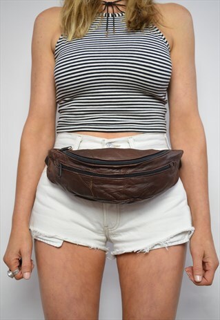 VINTAGE 90S BROWN LEATHER BUM BAG FANNY PACK GRUNGE RETRO