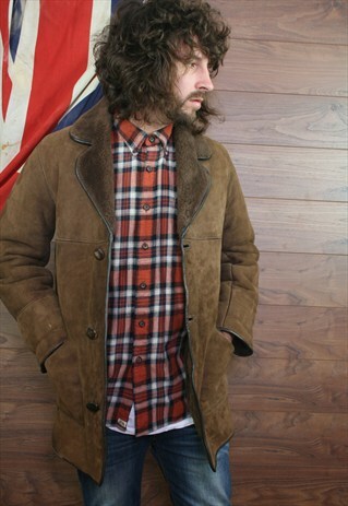VINTAGE SUEDE,SHEEPSKIN SHEARLING BORG LINED COAT ,LARGE