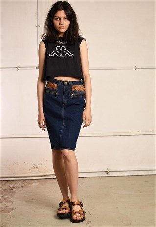 90'S RETRO HIGWAISTED DENIM PENCIL MIDI SKIRT