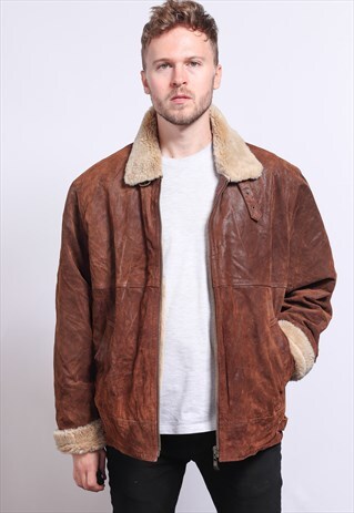 VINTAGE SUEDE AVIATOR FLEECE JACKET