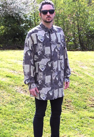 VINTAGE 80S SILK ART NERD SHIRT - XL/XXL