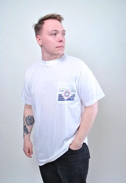 White sailor tshirt, 80s marine print tee, vintage 1980s 