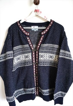 Vintage Norwegian Sweater Jumper Cardigan Wool Dark blue