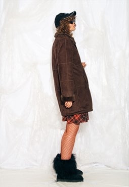 Vintage Y2K Faux Shearling Coat in Brown