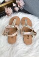 GOLD FAUX LEATHER TOE-POST SANDALS