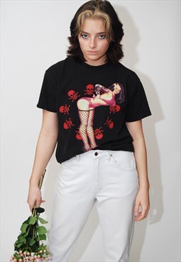 Y2K Pin Up Girl T-shirt (M) vintage 00s rockabilly stripper