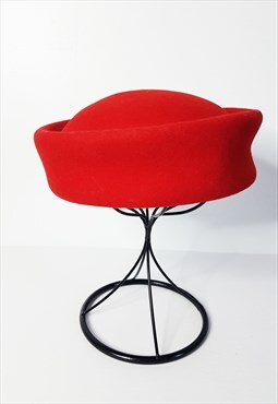1950s Doeskin Red Wool Veil Pillbox Hat