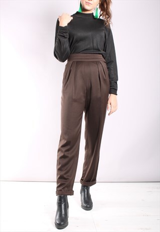 VINTAGE 80S ESCADA STRAIGHT LEG TROUSERS IN BROWN SATIN