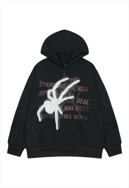 Spider hoodie patchwork pullover Gothic punk jumper in black