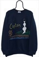Vintage Captain Graphic Navy Sweatshirt Mens