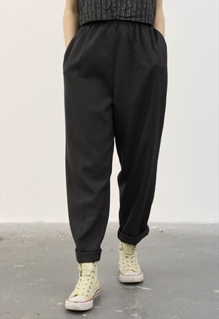 VINTAGE 1980S GREY HIGH-WAISTED TROUSERS