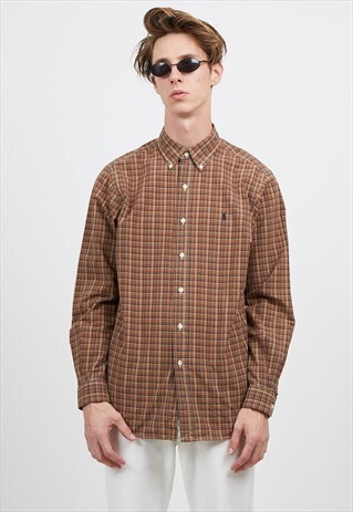 VINTAGE BROWN RALPH LAUREN LONG SLEEVE CHECKERED SHIRT