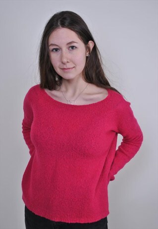 Vintage pink sweater, women minimalist pullover, Size M
