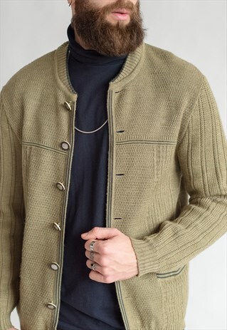 VINTAGE 80S MOSS GREEN BUTTON UP CARDIGAN