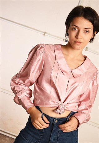80'S RETRO SHIMMER PARIS CHIC BLOUSE TOP