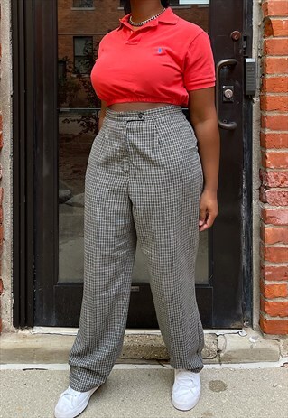 VINTAGE 80S HI-RISE B/W TARTAN TROUSERS (30)