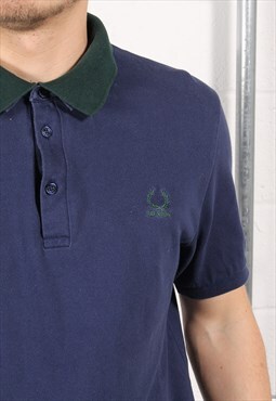 Vintage Raf Simons Polo Shirt Navy Short Sleeve Top Medium
