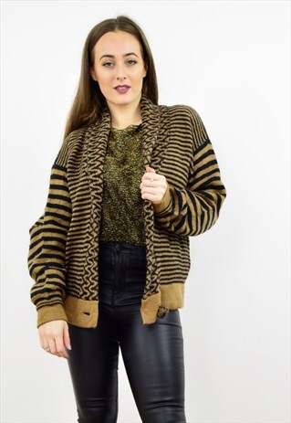 VINTAGE 90S BROWN STRIPED BOHO SLOUCHY FIT CARDIGAN