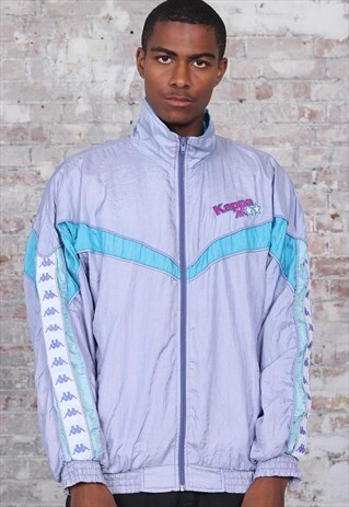 VINTAGE KAPPA TAPE LOGO TRACK JACKET GREY BLUE