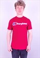 VINTAGE BERGHAUS SPELL OUT LOGO T-SHIRT IN RED MEDIUM