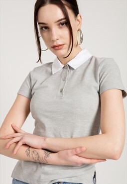 Short Sleeves T-shirt Contract Polo Neck in Grey