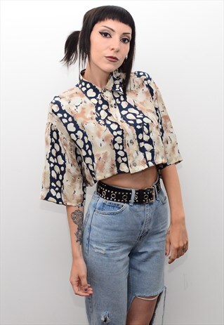 VINTAGE 90'S INDIE GRUNGE PATTERNED REWORKED CROPPED SHIRT
