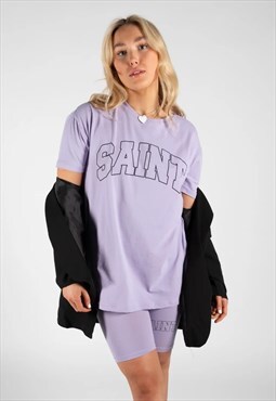 Lilac "SAINT" Graphic T-Shirt & Shorts Co-Ord 