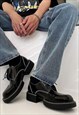 UNUSUAL PLATFORM SHOES FAUX LEATHER BOOTS IN BLACK
