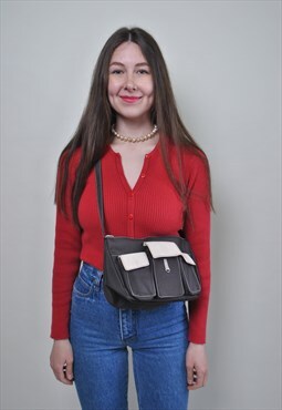 Faux leather shoulder bag, 90s casual bag, women 1990s brown